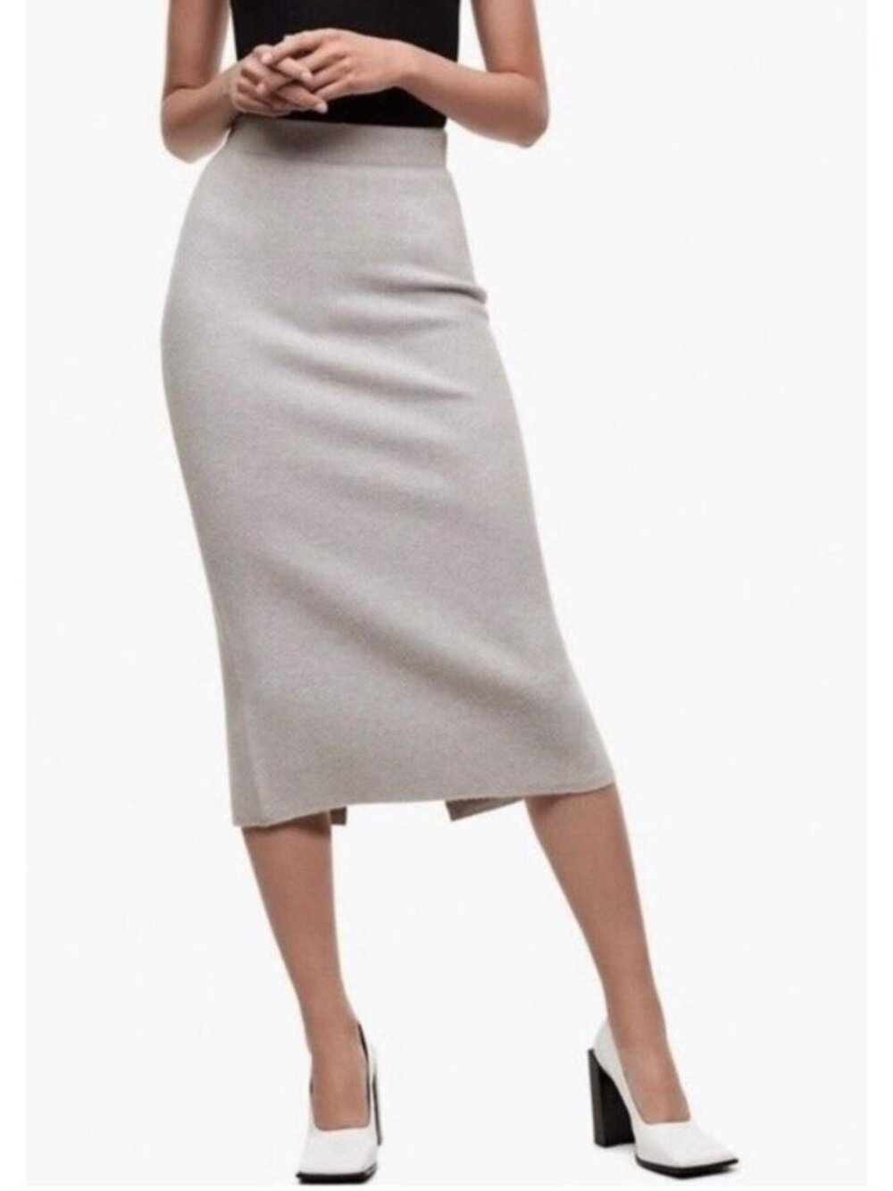 Aritzia Grey Wool Midi Pencil Skirt, Size: XS